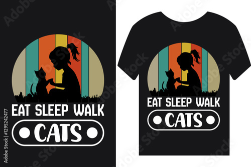 Eat sleep walk cat vintage t-shirt design Or poster design