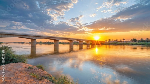 Wallpaper Mural Serene Sunset Over Tranquil River with Bridge Reflection and Clouds Torontodigital.ca