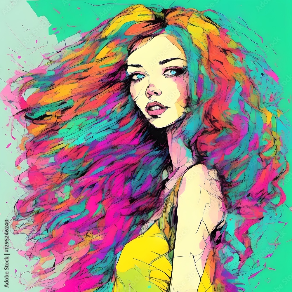 Naklejka premium Elegant Woman with Glamorous Makeup, Red Lips, and Feather Boa