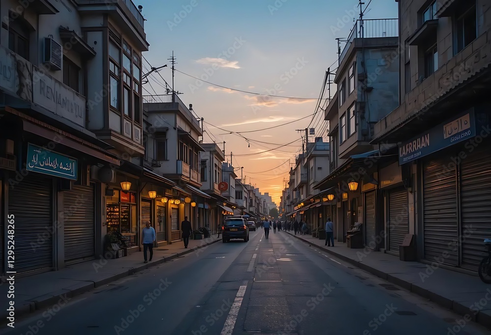 Sunset Serenity: A Serene Evening Street Scene in a Quaint City Sunset Serenity: A Serene Evening Street Scene in a Quaint City