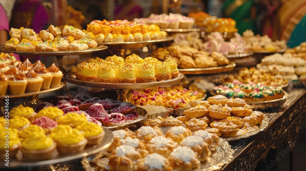 Colorful Array of Traditional Sweets and Desserts on Display Colorful Array of Traditional Sweets and Desserts on Display