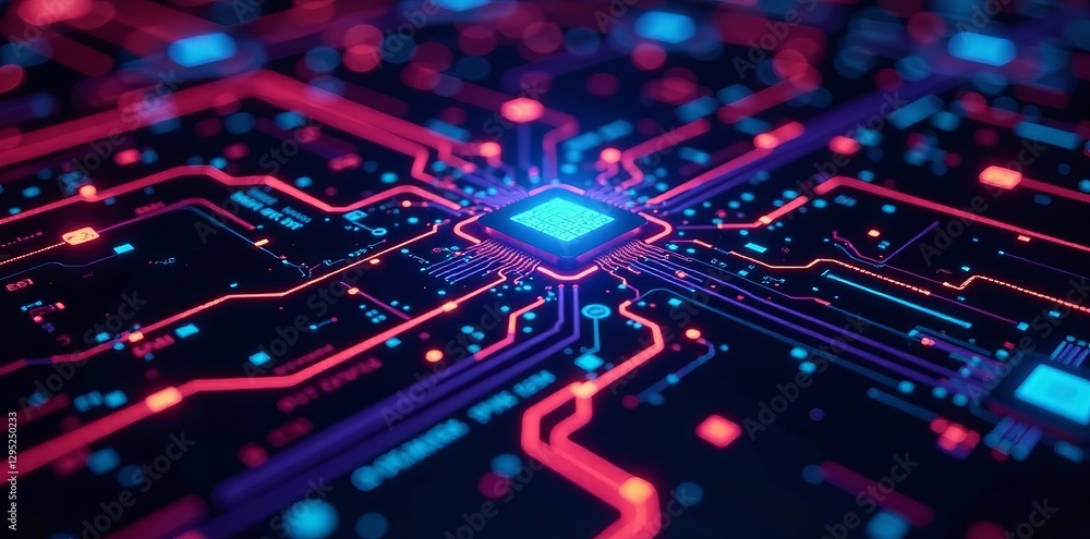 Glowing neon circuits on black background, futuristic technological design, technology, futuristic Glowing neon circuits on black background, futuristic technological design, technology, futuristic