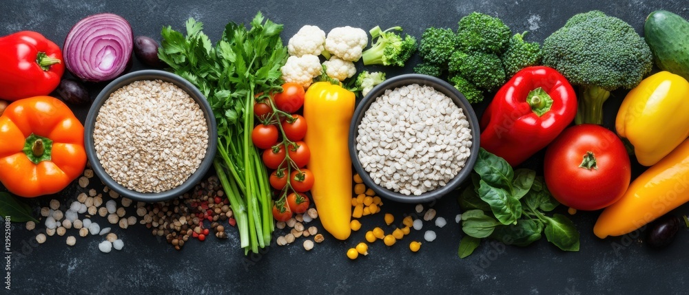 Colorful Clean Eating Composition Vibrant Plant-Based Whole Foods Arrangement for Mindful Nutrition, Meal Prep, and Wellness-Focused Culinary Inspiration Colorful Clean Eating Composition Vibrant Plant-Based Whole Foods Arrangement for Mindful Nutrition, Meal Prep, and Wellness-Focused Culinary Inspiration
