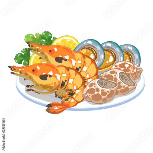 Vector illustration Seafood Grilled Platter