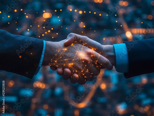 Technology is represented by the handshake of two individuals