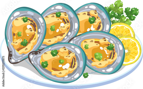 Seafood vector Baked mussels with cheese