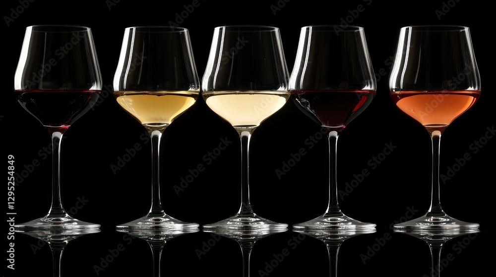 Wine tasting glasses of red, white, and ros? on black background Wine tasting glasses of red, white, and ros? on black background