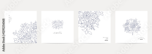  手書きの花束イラスト。ベクターの花束イラスト。花束の線画イラスト。Hand drawn bouquet illustration. Vector bouquet illustration. Line drawing illustration of a bouquet.