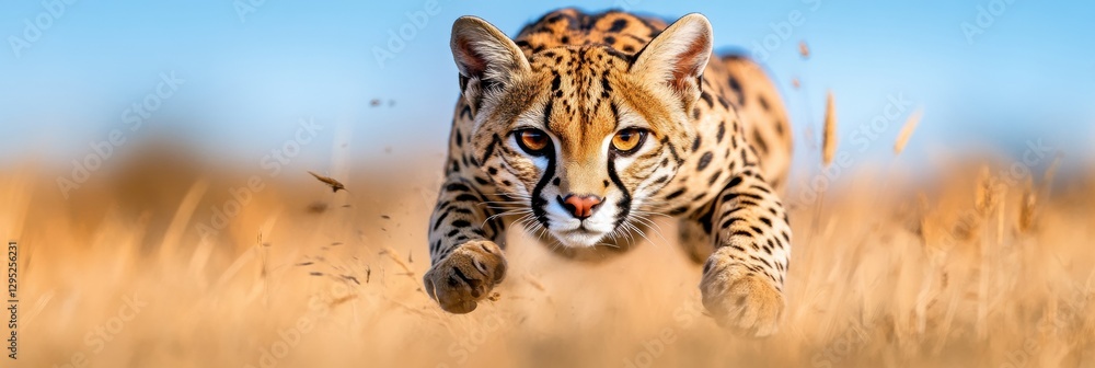 Obraz premium Wild Precision Serval Cats Dynamic Leap Reveals Untamed Biodiversity - Eco-Documentary Wildlife for Conservation Narratives