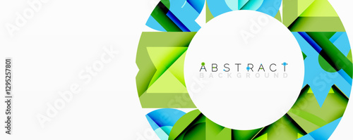 Abstract geometric composition with interlocking circular and angular shapes, featuring smooth gradients and sharp contrasts on a white background