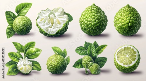 fresh bergamot isolated on transparent background catoon style
