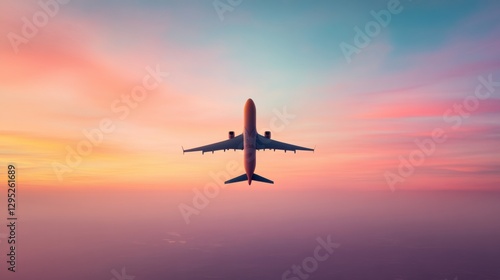 Minimalist Sunset Flight Modern Aesthetic in Aviation - Sustainable Aircraft Design for Luxury Travel and Eco-Conscious Business Travel