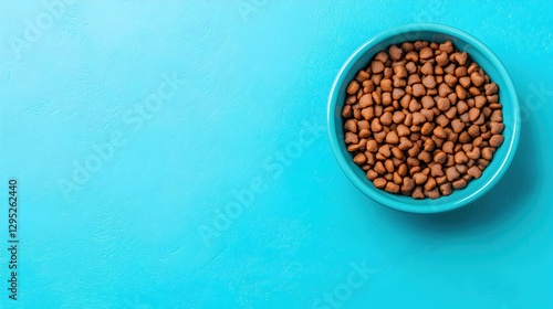 Fresh Pet Food in Blue Bowl on Vibrant Turquoise Surface