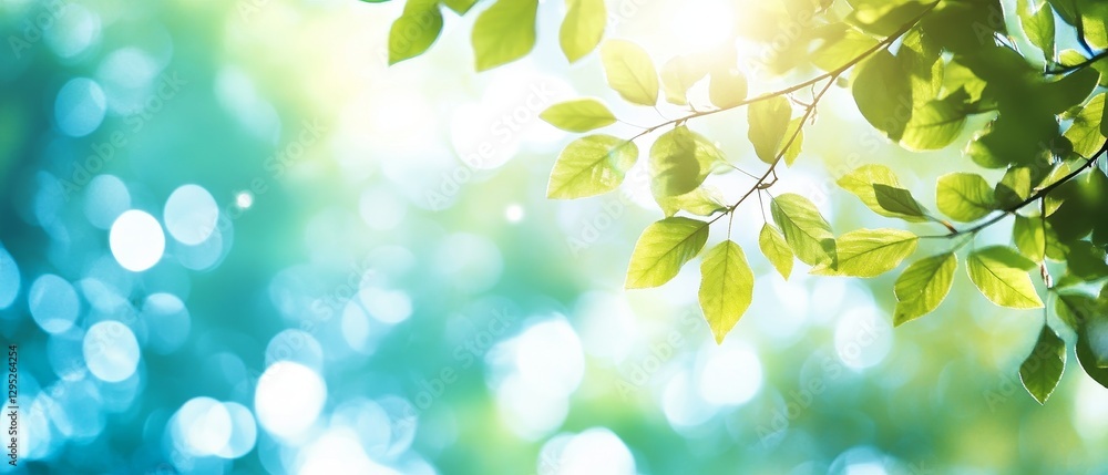 light blue and green background. sun rays. trees light blue and green background. sun rays. trees