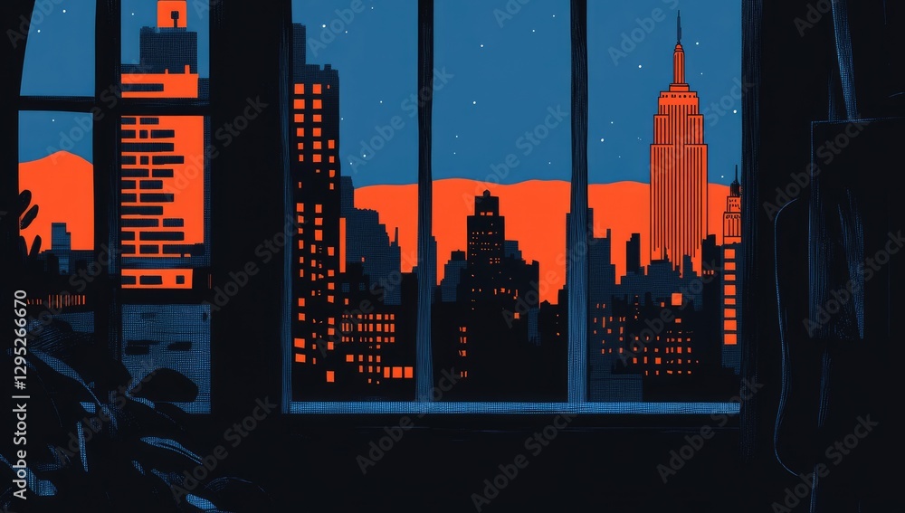 Fototapeta premium Cityscape viewed from window at night