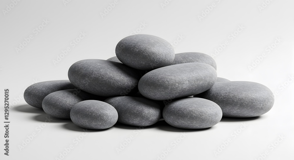 Pile of Smooth Gray Rocks on White Background for Meditation Design Pile of Smooth Gray Rocks on White Background for Meditation Design