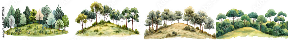 Obraz premium Lush green forested landscape with rolling hills winding pathways and a serene picturesque atmosphere Idyllic natural scenery perfect for outdoor immersive experiences in a tranquil