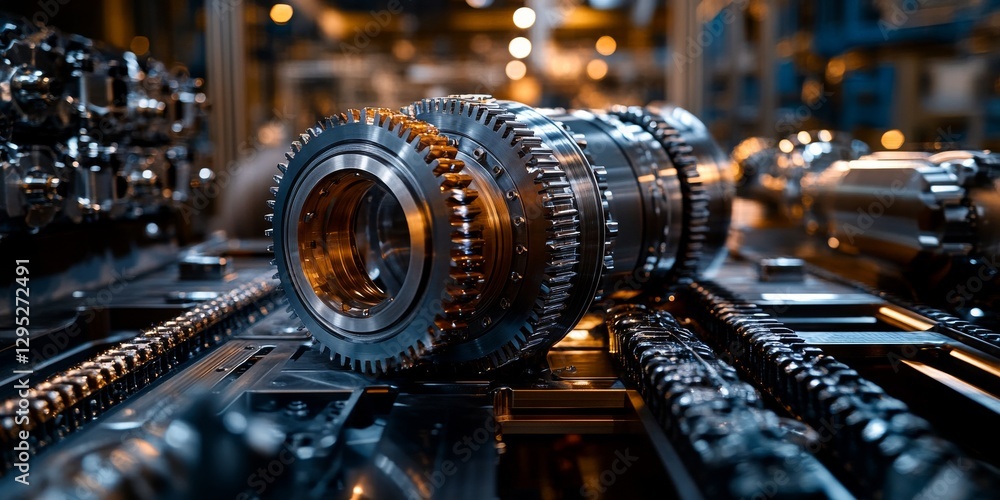 Fototapeta premium Industrial gears rotating in modern factory production line