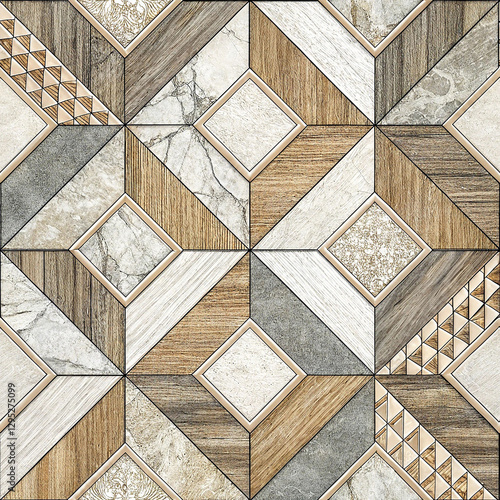 Abstract marble and wooden texture seamless pattern for tile floor modern square design