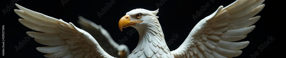 Obraz premium White gold marble eagle sculpture, dark backdrop High detail , rock, wildlife
