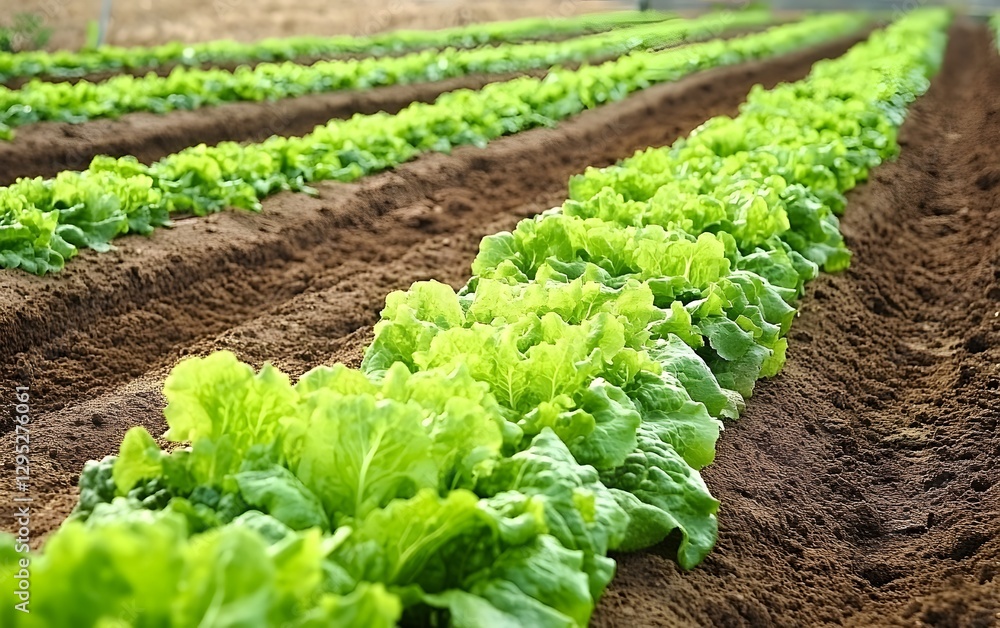 Rows of Fresh Green Lettuce in Farm Field Rows of Fresh Green Lettuce in Farm Field