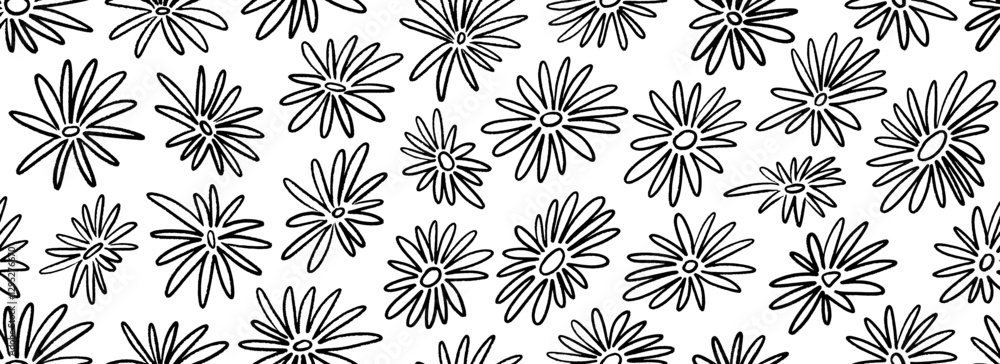 Seamless hand drawn floral pattern. Paint drawn flower motif background for fabric, cover, decor, textile print. Repeating botanical monochrome ornament. Vector bloom and blossom all over wallpaper Seamless hand drawn floral pattern. Paint drawn flower motif background for fabric, cover, decor, textile print. Repeating botanical monochrome ornament. Vector bloom and blossom all over wallpaper