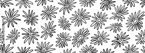 Seamless hand drawn floral pattern. Paint drawn flower motif background for fabric, cover, decor, textile print. Repeating botanical monochrome ornament. Vector bloom and blossom all over wallpaper