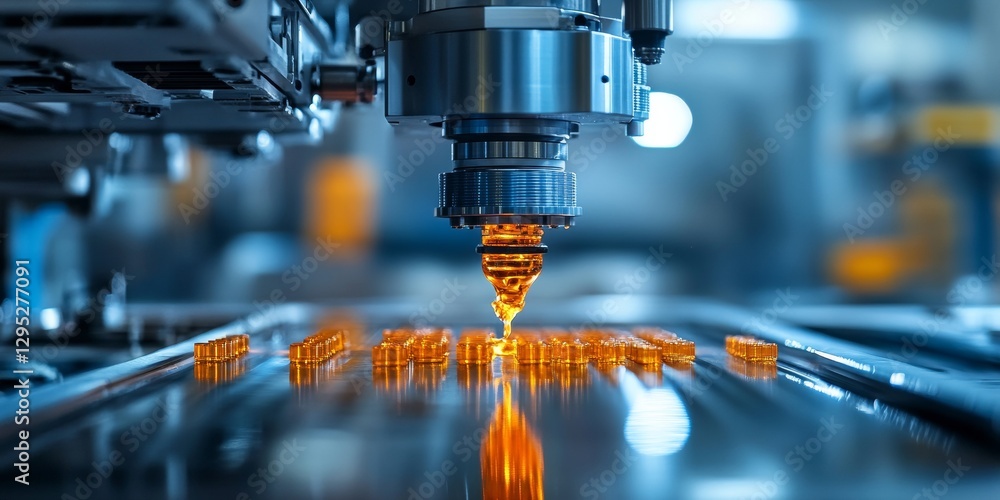 Pharmaceutical production line producing amber pills with modern equipment Pharmaceutical production line producing amber pills with modern equipment