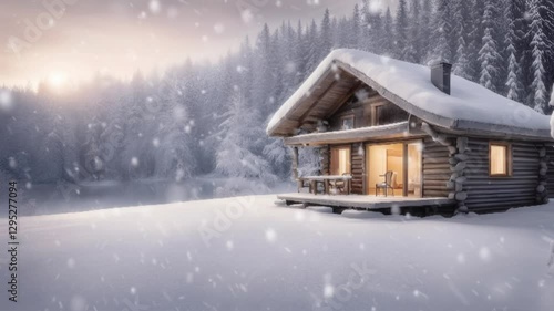 Wallpaper Mural cabin in the snow Torontodigital.ca