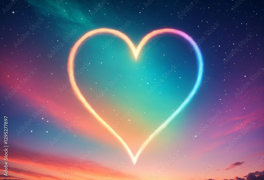 romantic glowing heart floating in dreamy twilight sky, symbol of love and emotions, neon colors and soft light creating magical atmosphere for valentine’s day, weddings, and romantic moments romantic glowing heart floating in dreamy twilight sky, symbol of love and emotions, neon colors and soft light creating magical atmosphere for valentine’s day, weddings, and romantic moments