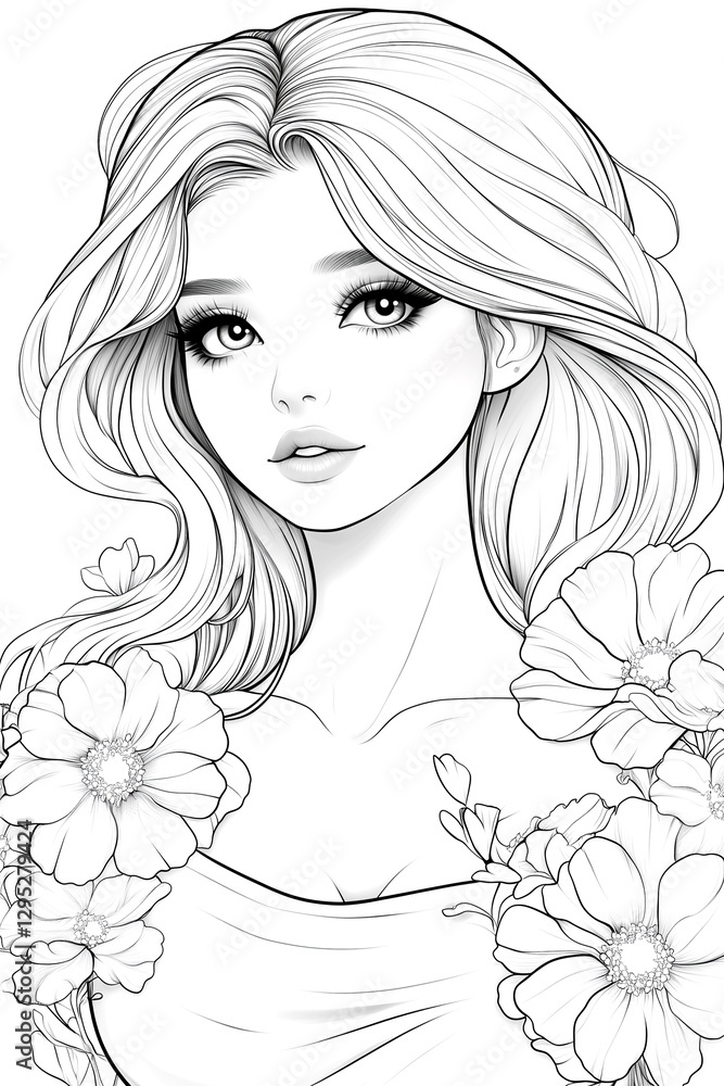 A girl with long blonde hair and a flowery dress. She has a smile on her face and is looking at the camera A girl with long blonde hair and a flowery dress. She has a smile on her face and is looking at the camera