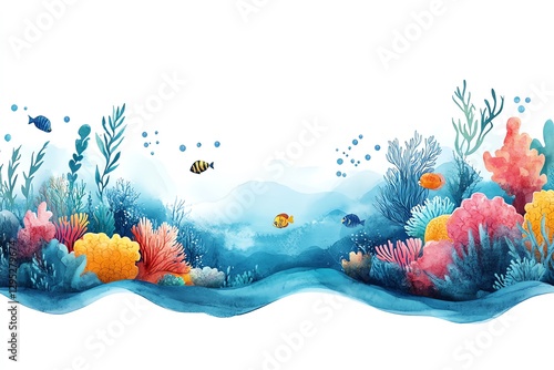 Vibrant Watercolor Ocean Reef with Colorful Fish and Coral