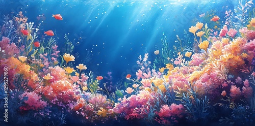 Vibrant Underwater Coral Reef Scene with Colorful Fish