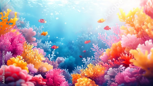 Vibrant Coral Reef Scene with Colorful Fish Underwater
