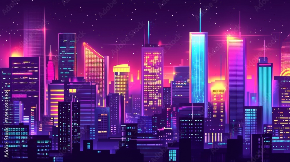 Fototapeta premium Futuristic Metropolis Powered by Smart Energy Network at Night