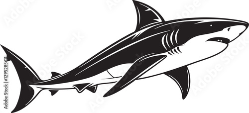 Great white shark vector illustration in blue underwater wildlife art