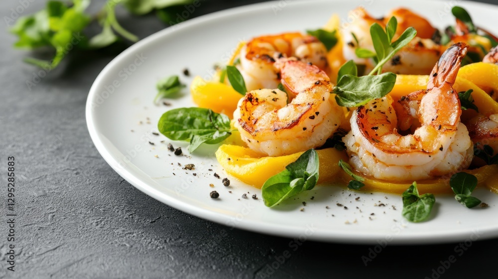 Fresh Seafood Plated with Herbs and Citrus Accents Fresh Seafood Plated with Herbs and Citrus Accents