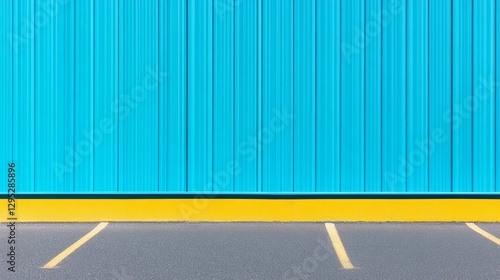Wallpaper Mural Vibrant blue wall with yellow stripe in an empty parking lot under clear skies Torontodigital.ca