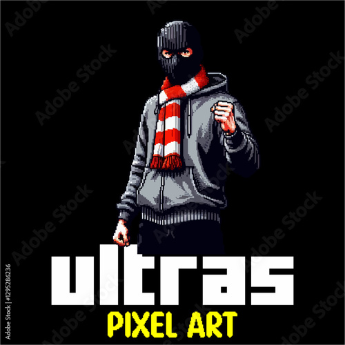 Ultras hooligan football supporter vector design in pixel art
