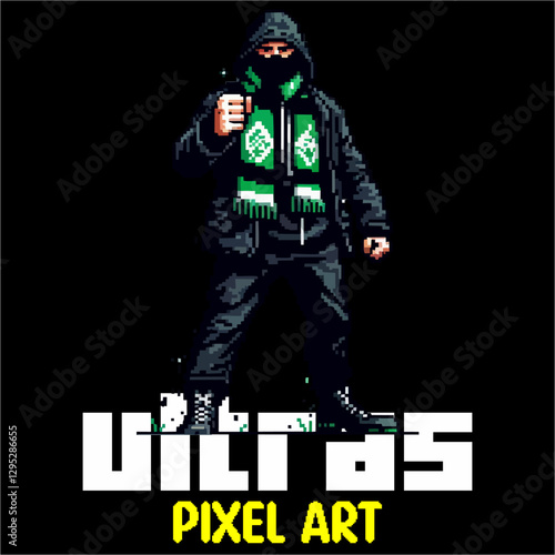 Ultras hooligan football supporter vector design in pixel art