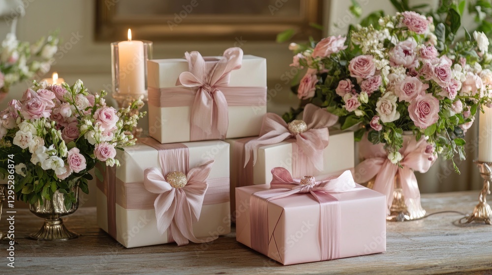 Elegant Pink Gift Boxes with Delicate Flowers Elegant Pink Gift Boxes with Delicate Flowers