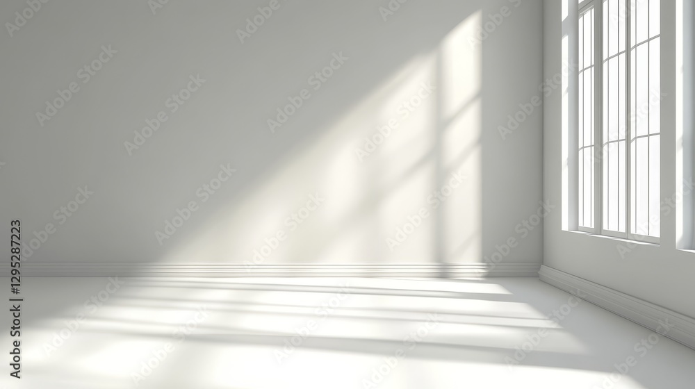 Obraz premium Bright, minimalist interior with sunlight casting shadows across a clean, empty room