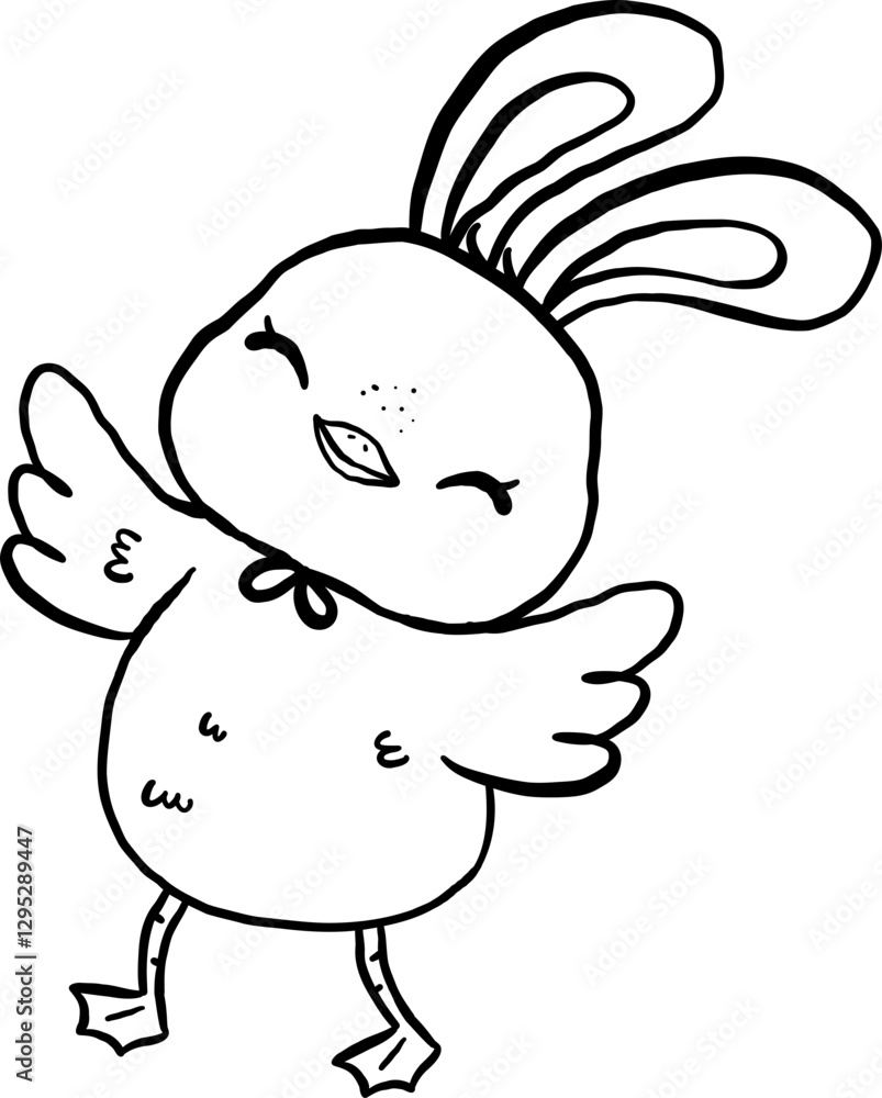 Happy Easter Baby Chicken with Bunny Ears Cartoon Outline Coloring Image Happy Easter Baby Chicken with Bunny Ears Cartoon Outline Coloring Image