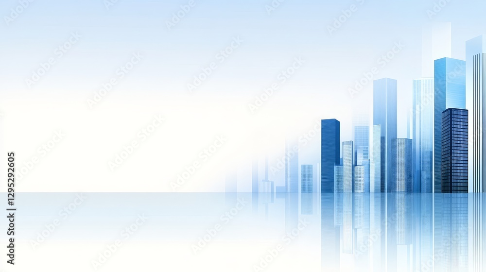 Fototapeta premium Abstract city skyline with modern skyscrapers under a clear blue sky, reflecting tranquility