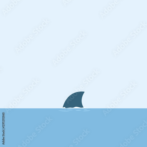 Ocean predator: A minimalist illustration captures a shark fin emerging from the blue ocean surface, creating a sense of suspense and potential danger.