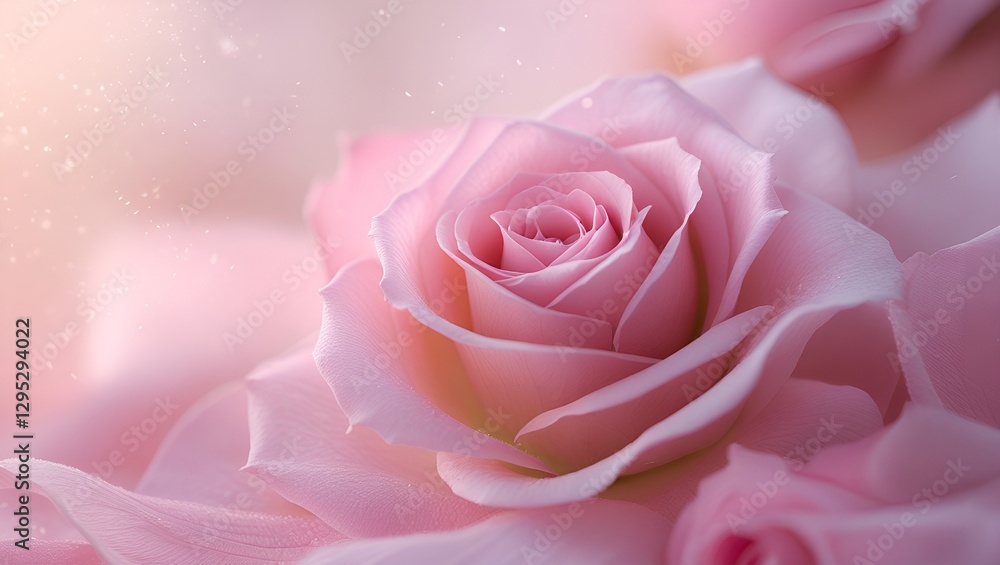 A beautiful pink rose blossom reveals delicate petals in a macro closeup A beautiful pink rose blossom reveals delicate petals in a macro closeup