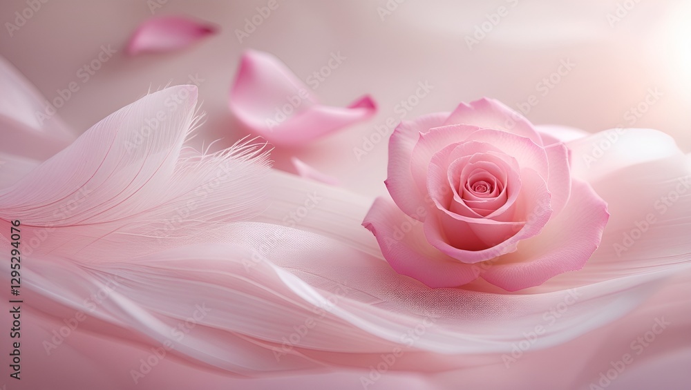 Fototapeta premium A macro closeup reveals the delicate beauty of pink rose petals in full bloom