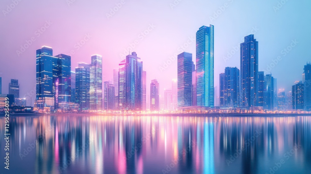 Fototapeta premium Vibrant Cityscape Reflection at Dusk