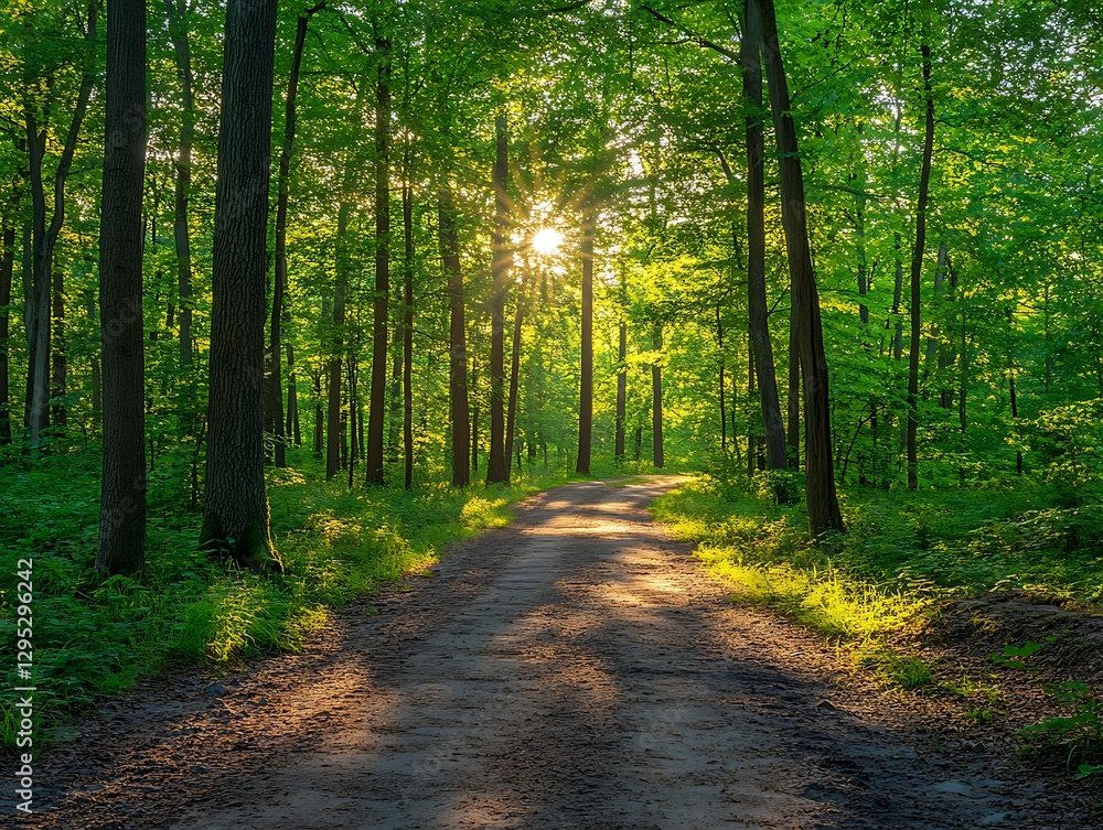 Obraz premium Sunlit Forest Path at Dawn