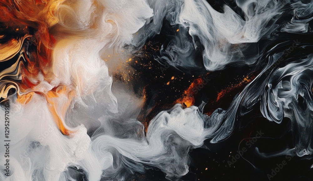 Abstract ink swirls, fiery and smoky, contrasting colors on dark background. Possible use design element Abstract ink swirls, fiery and smoky, contrasting colors on dark background. Possible use design element